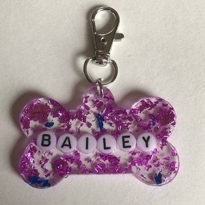 Handmade Pink Dog Tag: BAILEY, Cat Tag or Key Chain, pet charm
